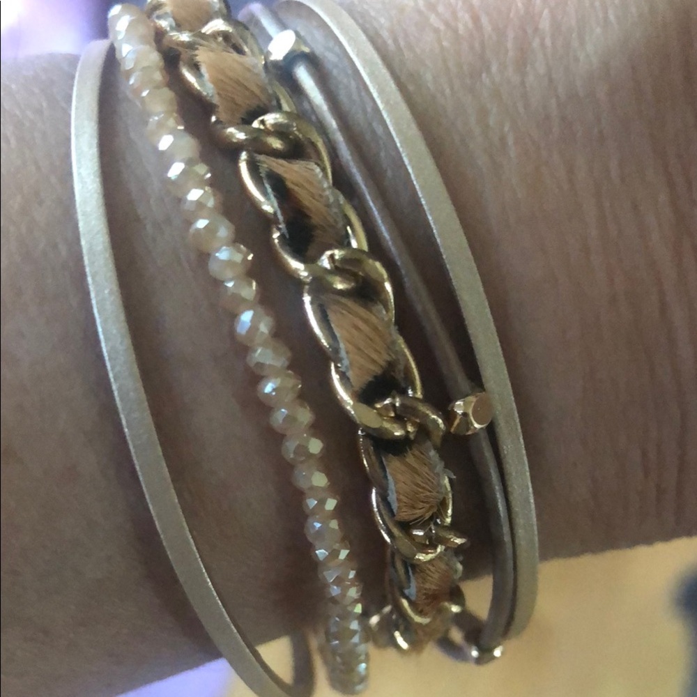 Elegant Gold and Tan Leather Bracelet Set